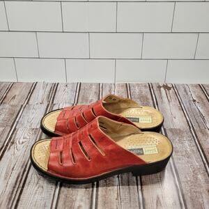 Josef Seibel Womens Leather Slide Sandals Red Open Toe Slip On Size 10